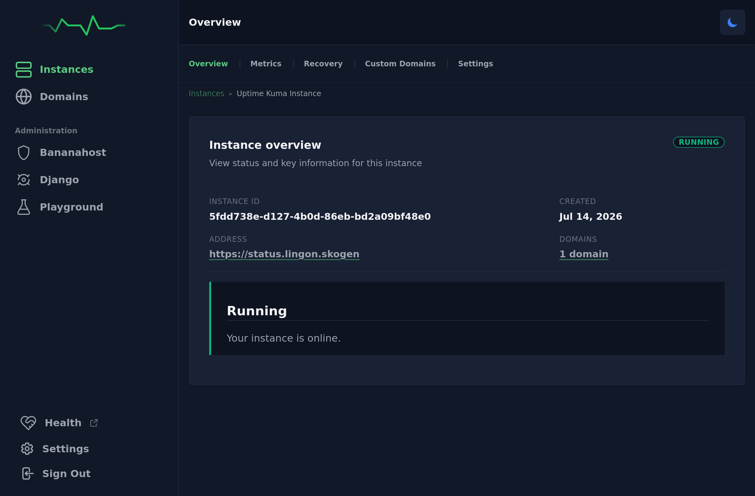A freshly provisioned Uptime-Kuma instance