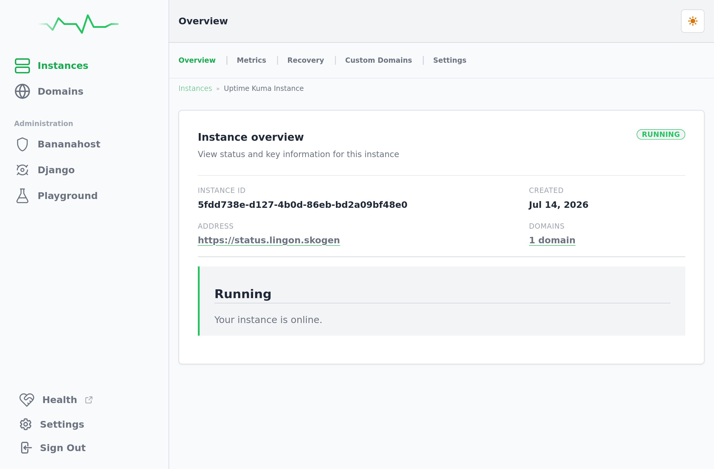 A freshly provisioned Uptime-Kuma instance